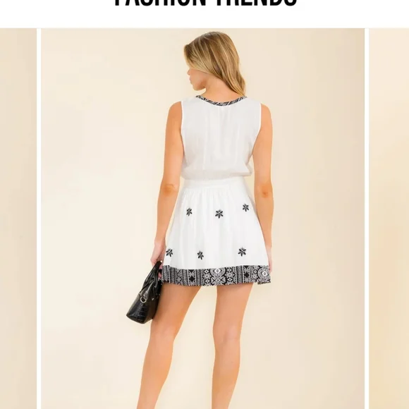 18 White and Black Sleeveless embroider Dress - Picture 2 of 2